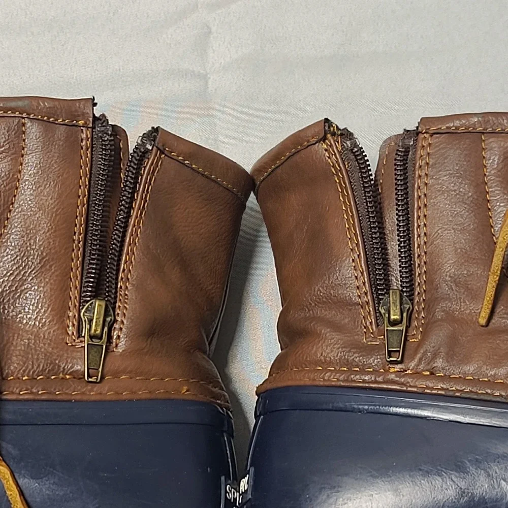 Sperry Saltwater Duck Boots Girls US 4 Navy Brown Waterproof Lace‎ Up Winter